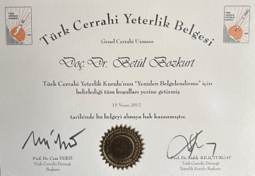 Türk Cerrahi Yeterlik Belgesi Genel Cerrahi Uzmanı