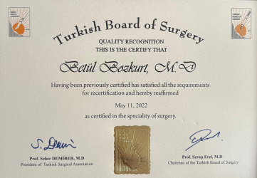Recertification Certificate of the Turkish Board of Surgery